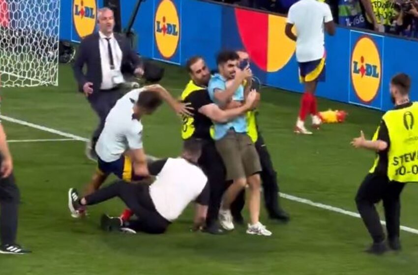  Spain captain suffers injury scare after security guard slides into him during celebrations