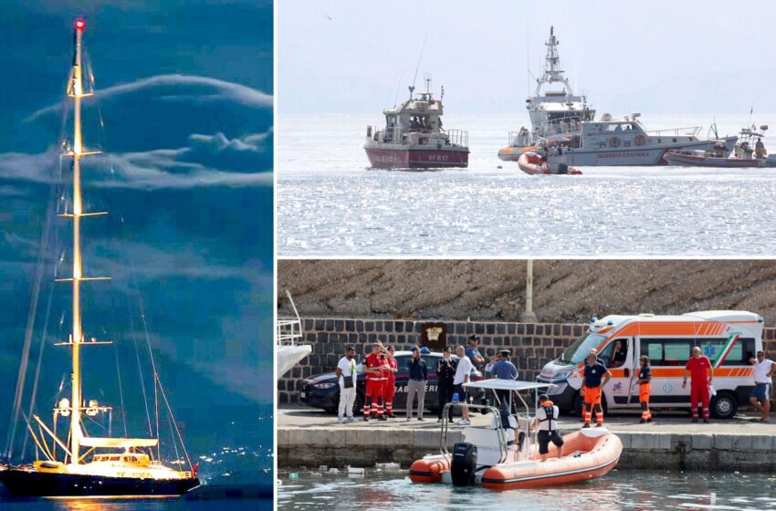  One person dead and six missing after superyacht with 22 on board is sunk by tornado off coast of Italy