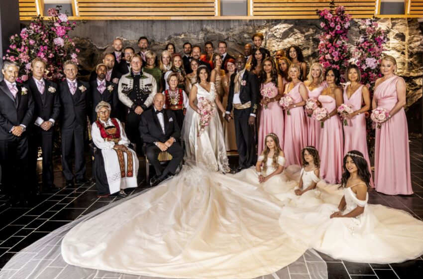  Norwegian royal family pose with princess after she wed American shaman